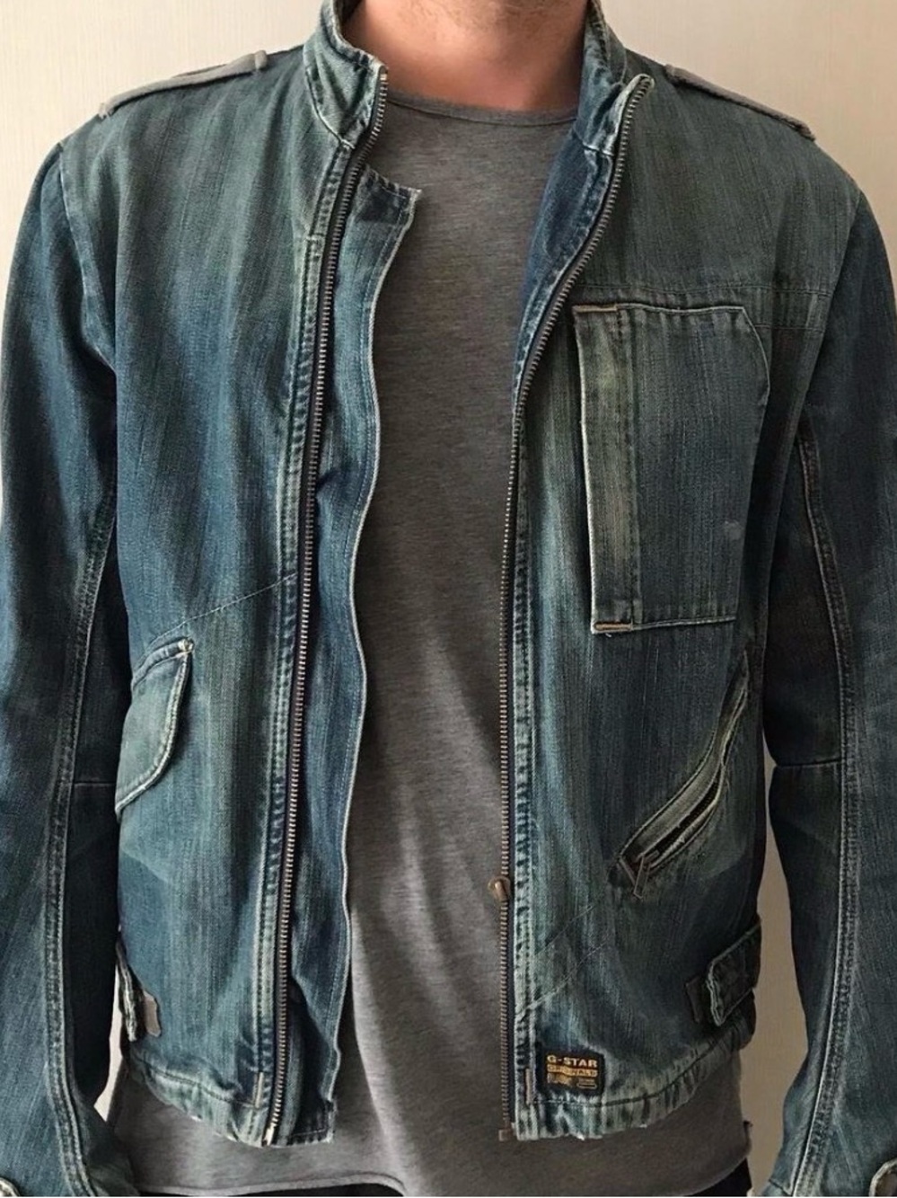 G-Star Men's Faded Blue Denim Zip Jacket